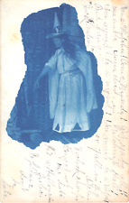 1906 RPPC Young Woman in Witch Costume Cyanotype Vinton Iowa Nice Halloween Card picture