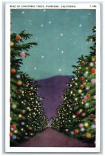 Pasadena California Postcard Mile Christmas Trees Scenic View Lights 1936 Posted picture