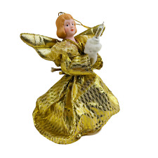 Vintage Christmas Tree Angel Hanging Lighted Ornament Ceramic Head Gold Dress 5