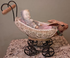 Antique Vintage Doll Stroller/ Pram with Rabbit Head and Antique Doll  picture
