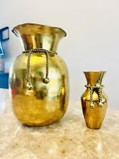 Vintage Hollywood Regency Solid Brass Vases Pair Set picture