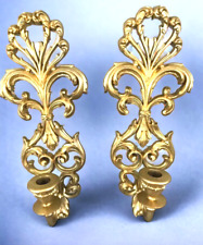 Pair 1970's MCM Burwood Products Gold Wall Art Candle Holder Sconces 4425-2 picture