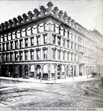 1864 SAN FRANCISCO BUSH&SANSOME COSMOPOLITAN HOTEL,HORSE-DRAWN CARRIAGE~NEGATIVE picture