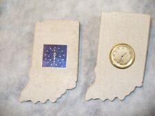 Lot of 2 State of Indiana Limestone Paperweight Clock Flag *please read* picture
