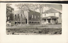 Street View of House & Library/School, Vintage RPPC Real Photo Postcard picture