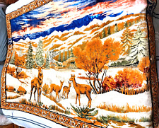 Vtg 60's/70's Velour Tapestry Deer Fall Scene Wall Hanging 71