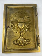 ANTIQUE RELIGIOUS CHURCH ALTAR BRONZE BRASS FRAME CHALICE DOOR TABERNACLE NO KEY picture