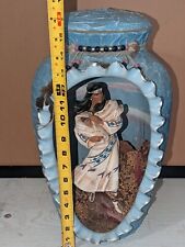 Vintage 1990 Hand Painted Ceramic Native American Figurine Woman & Papoose Vase picture