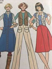1975 Simplicity 7324 Vintage Sewing Pattern Teens Vest Skirt Pants Size 5/6 7/8 picture