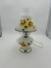 Vintage Gone with the Wind Hurricane Lamp YELLOW  ROSES on White Glass Lamp 17” picture