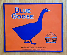 Vintage crate label BLUE GOOSE Bird American Fruit Growers Morton Knoll Brand NY picture