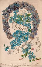 Vintage A Token of Affection Postcard Early 1900s Lucky Horseshoe Blue Flowers picture