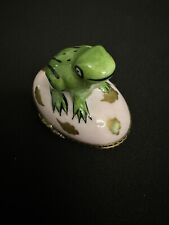 Limoges France  Peint Main Porcelain Trinket Box • Frog On Base • SB picture