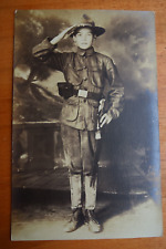 saluting young scout or trooper, in uniform real photo postcard studio rppc picture