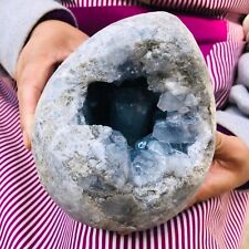 8.29LB natural blue celestite geode quartz crystal mineral specimen healing picture