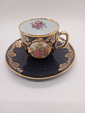 Imperia Limoges Porcelain French Cobalt &Gold Courting Couple Demi Cup & Saucer picture