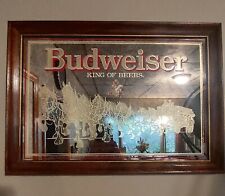 VINTAGE 1987 Framed Budweiser King of Beers Clydesdale Mirror Sign 21
