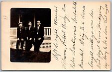 Union City Indiana 1909 RPPC Real Photo Postcard Three Men On A Porch picture