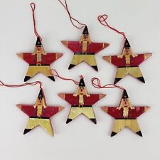 6 Vintage Handcrafted Wheat Straw Star Santa Soldiers Christmas Ornament Set picture