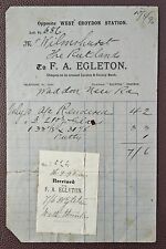 1893 F. A. Egleton, (Ironmonger) Opposite West Croydon Station Invoice picture