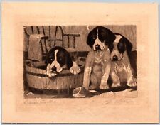 Bert Cobb Original Dry Etching Christmas Card Foxhound Dog Artist Signed 1932 picture
