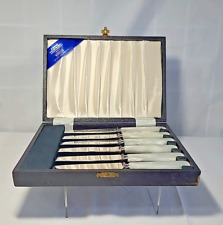 6 Viners of Sheffield England  Knives Mother of Pearl Set Box King George V picture