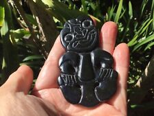 XL TIKI PENDANT AUSTRALIAN  BLACK JADE 1980s 90MM X48MM HAND CARVED ONE OFF ITEM picture