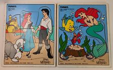 2X Vtg Playskool Wood Disney Little Mermaid Puzzles Ariel and Eric, Flounder USA picture