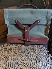 Vintage Swiss Leather Green Canvas Carry Bag Müeller Sellier  MOTIERS Ammo iPad picture