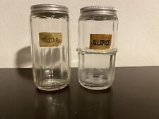 Lot Of 2 Vintage Hoosier Cabinet Ribbed Glass Spice Jars w/ Lids picture