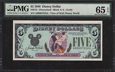 RARE~ 1989 ~$5 Disney Dollar Goofy Note ~ PMG ~ Gem Uncirculated 65 EPQ ~$398.88 picture