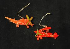 Pair Of Vintage Style Wooden Propeller Plane Christmas Ornaments picture