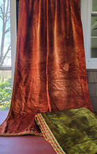 Antique French Silk Velvet Portiere Curtains Drapes Copper Brown Green 1880s vtg picture