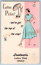 1948 LINCOLN IL LANDAUER'S LADIES SHOP COTTON PICKIN DRESS ADVERTISING POSTCARD picture