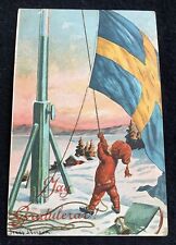 Vintage Jenny Nystrom Swedish Postcard little boy raising Flag Of Sweden picture