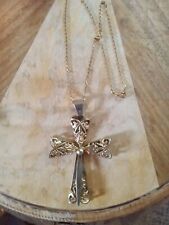 VINTAGE Large gold tone cross necklace 1970s  Beautiful  picture