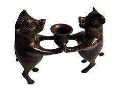 Vintage Bronze Dancing Pigs Candle Holder, Figurine Figural Candlestick Read picture