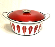 Vintage Catharine Holm Red & White Enameled Dutch Oven Casserole & Lid 10.5” picture