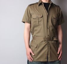 New vintage 1980s Italian army safari shirt khaki military jacket brown belt picture