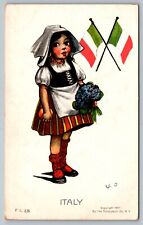 Postcard Italy Young Girl Model 1907 Flags Dress Rotograph Co Advertising Art picture