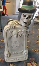 Rare Vintage Happy Halloween Tombstone Grave Skeleton Top Hat Blow Mold Decor picture