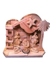 Nativity scene with the cave in Bethlehem olive wood Jesus birth 7x9 inches picture