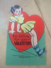 1940s 50's Skater Valentine Greeting Card Vintage MCM Red Die Cut picture