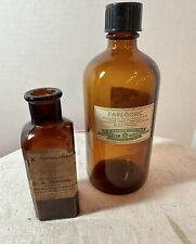 Two Vintage Apothecary Brown Bottles Trifurcation Tablets , And Paregoric picture