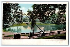 c1905 Roger Williams Park Pond Tourist Boating Geese Tree Providence RI Postcard picture