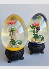 Vintage Acrylic Eggs Floral Inclusions with  Stands MCM Decor picture