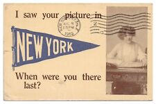 Vintage New York Pennant Flag Postcard c1912 I Saw You Picture... Divided Back picture