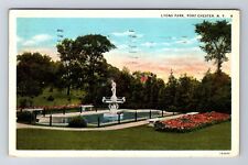 Port Chester NY-New York Lyons Park Fountain & Flower Bed Vintage c1932 Postcard picture