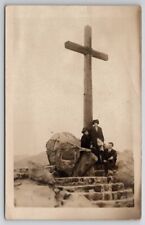 Riverside CA RPPC Ladies & Gent Pose Cross on Mt Rubidoux c1910 Postcard D28 picture