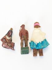 3 Antique Figurines Native American Miniatures Indigenous Ceramic, Wood, Bark  picture